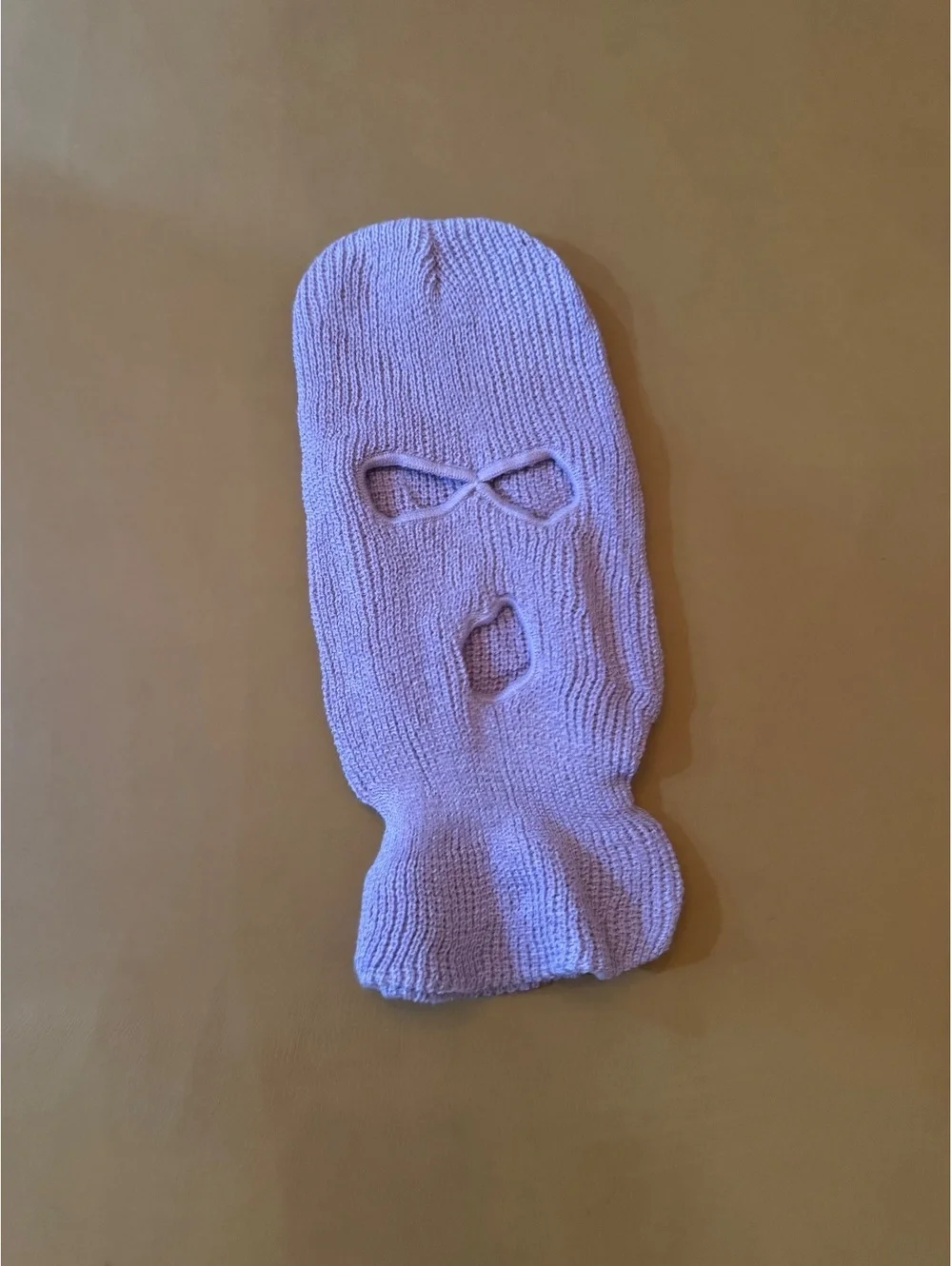 Light Purple Knit Balaclava Mask with Eye and Mouth Openings